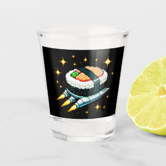 Verre A Shot Sushi Spacship Pixel Art Flying Sushi Roll Design