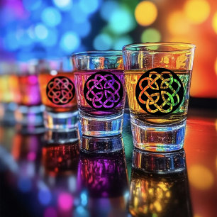Verre A Shot Symbole de cercle en entrelacs celtique noir et bl