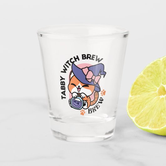 Verre A Shot Tabby Witch Brew – Joli Design de Chat d'Halloween (Devant)