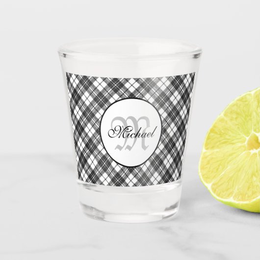 Verre A Shot Tartan motif Noël noir blanc Monogramme (Devant)