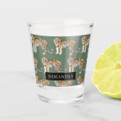 Verre A Shot Tigres d'aquarelle verte tropicale Motif avec nom (Devant)
