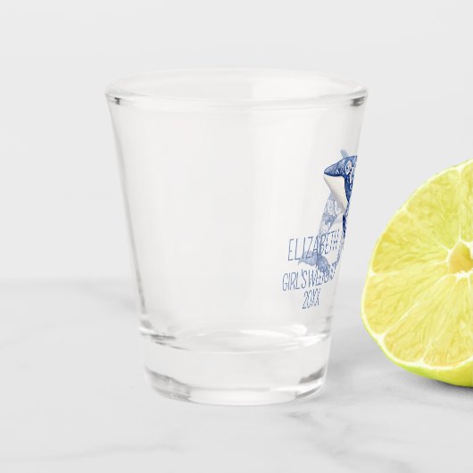 Verre A Shot Toile Bleue Plage Florale Dauphin Personnalisé (Gauche)