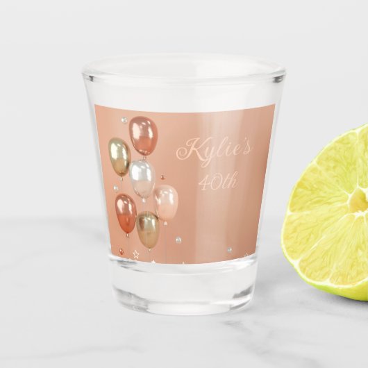 Verre A Shot Tons de ballons roses 40e anniversaire (Devant)