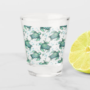 Verre A Shot tortue de mer aquarelle verte motif bleu animal