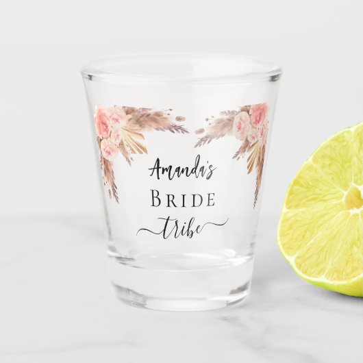 Verre A Shot Tribe mariée pampas herbe fleurs rose pâle (Devant)