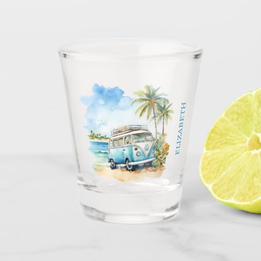 Verre A Shot Tropical Island Retro Blue Bus (Devant)