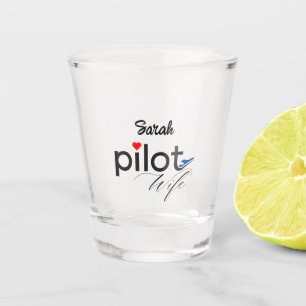 Verre A Shot Typographie de la femme pilote et avion Simple, mi