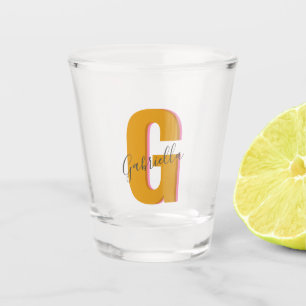 Verre A Shot Typographie rétro Monogramme Nom initial Mustard