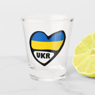 Verre A Shot Ukraine Drapeau En Coeur, Code Pays UKR