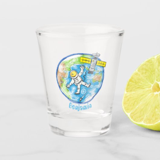 Verre A Shot Un astronaute amusant dans l'espace et la bande de (Devant)