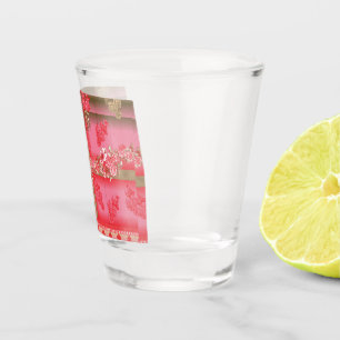 Verre A Shot un design d'arrière - plan rose et or avec un roug