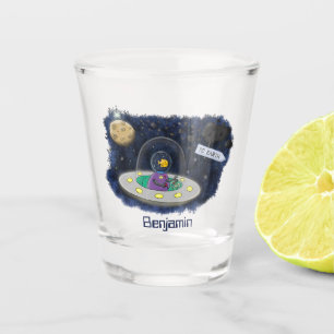 Verre A Shot Un joli poisson heureux dans l'espace dessin animé