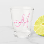 Verre A Shot Unique Personnalisé Nom Monogramme Script Rose (Devant)