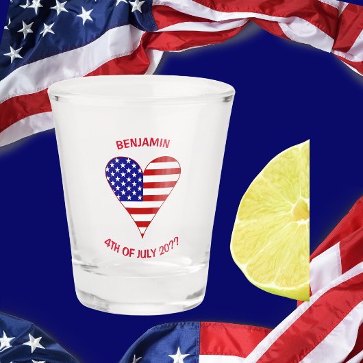 Verre A Shot USA Flag Heart Funky Personnalisé