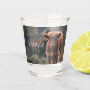 Verre A Shot Vache de Highland calvaire herbe d'automne monogra
