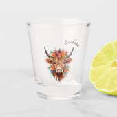 Verre A Shot Vache Highland moderne aux fleurs (Devant)