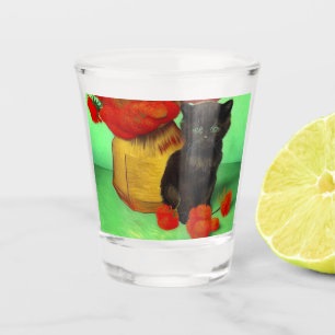 Verre A Shot Van Gogh Black Kitten Fleurs rouges