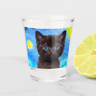 Verre A Shot Van Gogh Starry Night Black Cat