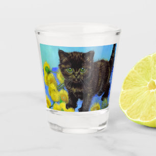 Verre A Shot Van Gogh Style Chat avec tournesol