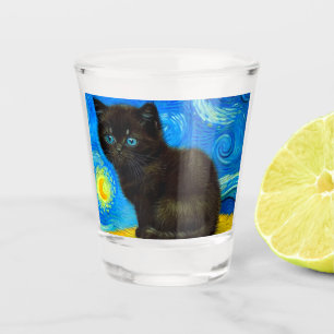 Verre A Shot Van Gogh Style Starry Night Cat