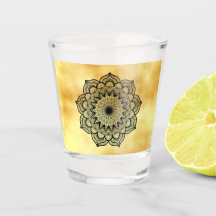 Verre à shot Mandala noir sur fond doré doux