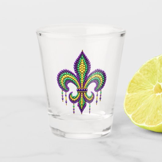 Verre A Shot Vert jaune pourpre Mardi Gras fleur de lis (Devant)