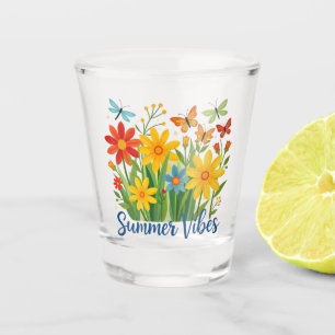 Verre A Shot Vibrations d'été Floral avec Papillons