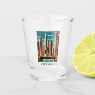 Verre A Shot Vintage Chicago Illinois City Skyline Retro Travel