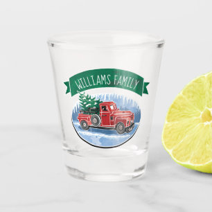 Verre A Shot Vintage Red Truck Winter Monogramme Nom de famille