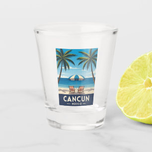 Verre A Shot Vintage voyage rétro Cancun Paysage de plage Mexic