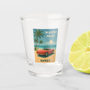 Verre A Shot Vintage voyage rétro Hawaii Waikiki Beach
