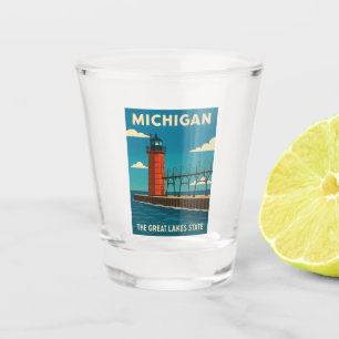 Verre A Shot Vintage voyage rétro Michigan Lighthouse Pittoresq