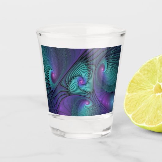 Verre A Shot Violet Rencontre Turquoise Moderne Art Fractal Abs (Devant)
