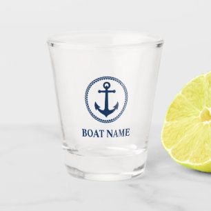 Verre A Shot Votre nom de bateau Ancre de la mer bleue