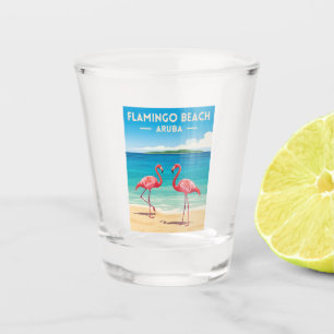 Verre A Shot Voyage Vintage Aruba Plage aux Flamants Rétro Pays
