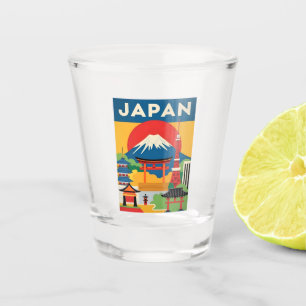 Verre A Shot Voyage Vintage Japon Mont Fuji Coucher de Soleil R