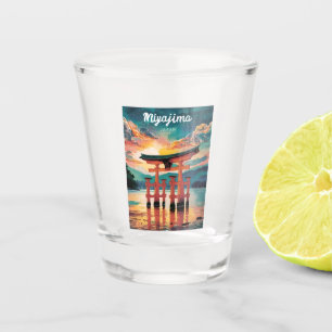 Verre A Shot Voyage Vintage Miyajima Island Japon Coucher de So