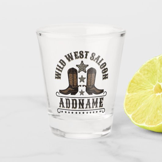 Verre A Shot Western Cowboy Boots AJOUTER LE NOM Sheriff Spurs (Devant)