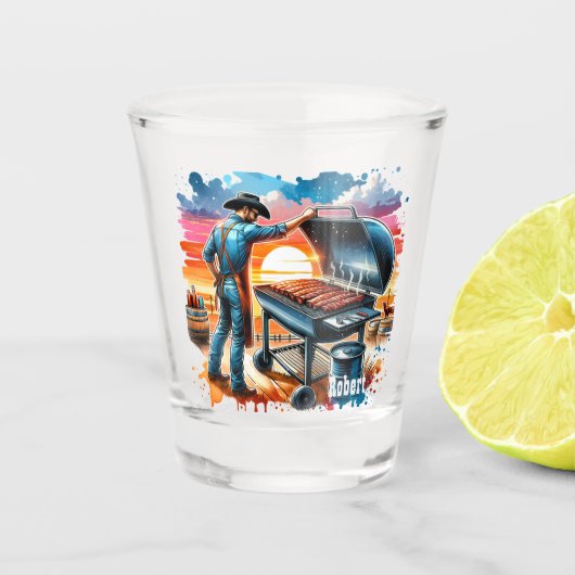 Verre A Shot Western Cowboy Cuisine sur BBQ Pit Custom (Devant)