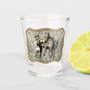 Verre A Shot Western Rodeo Cowboy Steer Wrestlin Belt Buckle