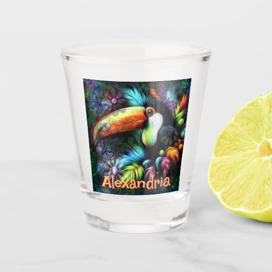 Verre A Shot Whimsical Abstract Toucan Bird Personalized (Devant)