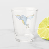 Verre A Shot Whimsical Flying Blue Yellow Bird Fancy Scrolls (Dos)