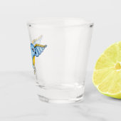 Verre A Shot Whimsical Flying Blue Yellow Bird Fancy Scrolls (Droite)
