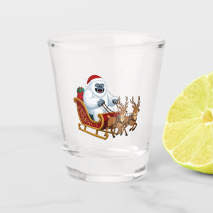 Verre A Shot Yéti drôle chevauchant un traîneau de Noël