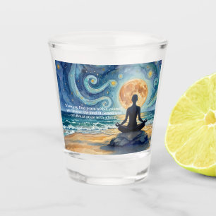 Verre A Shot Yoga Méditation Ciel Nocturne Étoilé Lune Plage Oc