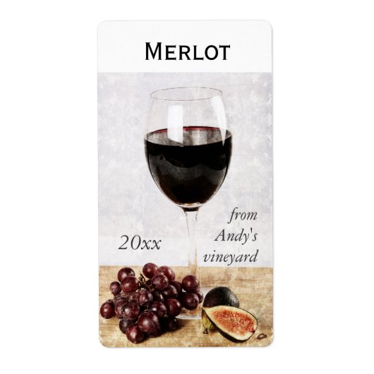 verre à vin avec sticker bouteille de vin de fruit (Devant)