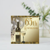 Verre à vin Bouteille Or 65e Invitation Anniversai (Debout devant)