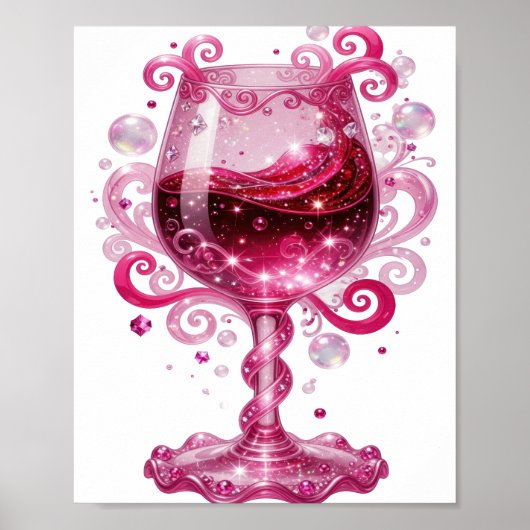 Verre à vin rose argent vibrant impression (Devant)