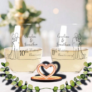 Verre À Vin Sans Pied 10ème Tin Mariage Anniversaire Ligne Couple Art