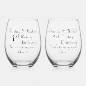 Verre À Vin Sans Pied 1er anniversaire Mariage papier Signature (Recto)